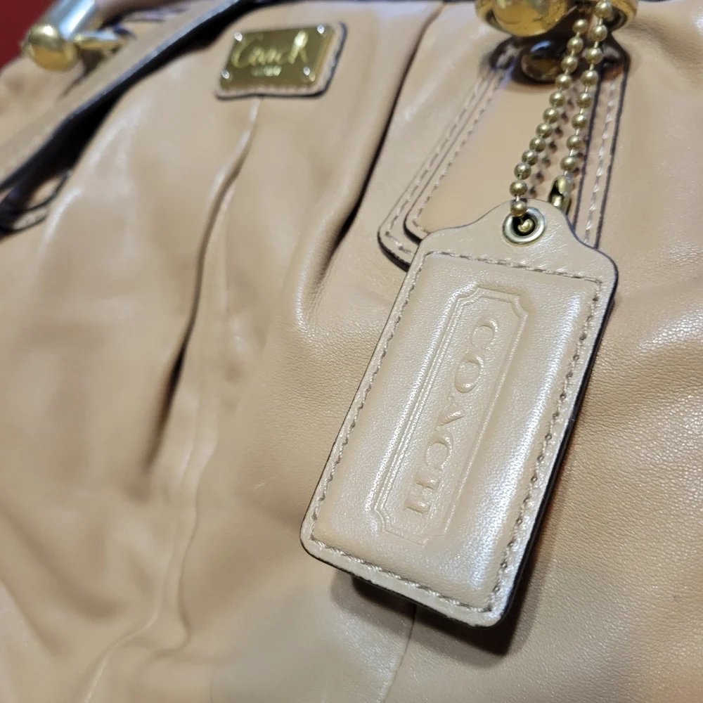 Coach Beige Leather Satchel with Gold Hardware